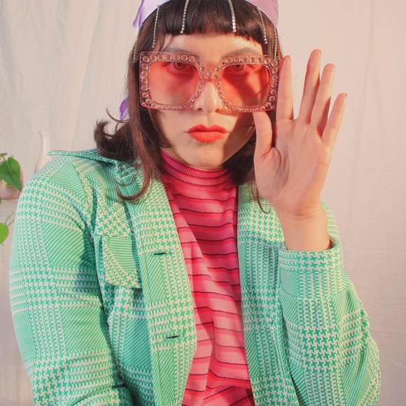 Vintage Pink Knit Striped Mock Neck Top - Picture 6 of 6